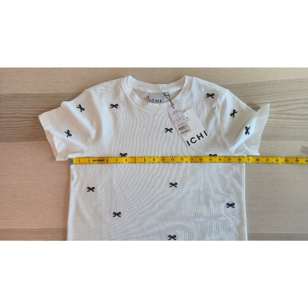 NWT ICHI Embroidered Bows White T-Shirt - Picture 4 of 8